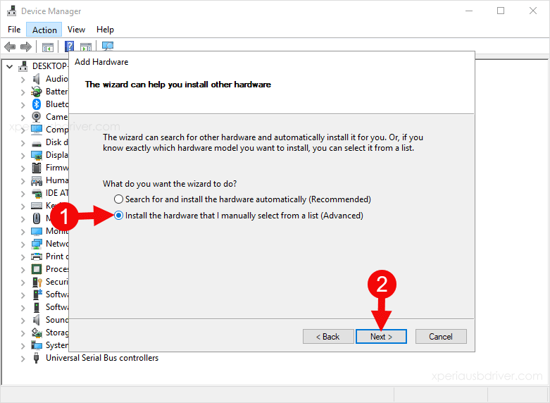 device manager add hardware wizard