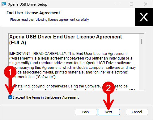 Xperia USB Driver terms